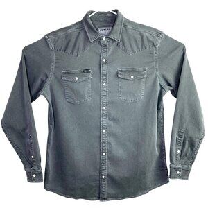 Poncho Shirt Mens Pearl Snap Denim Western Long Sleeve Slim Fit Gray XL